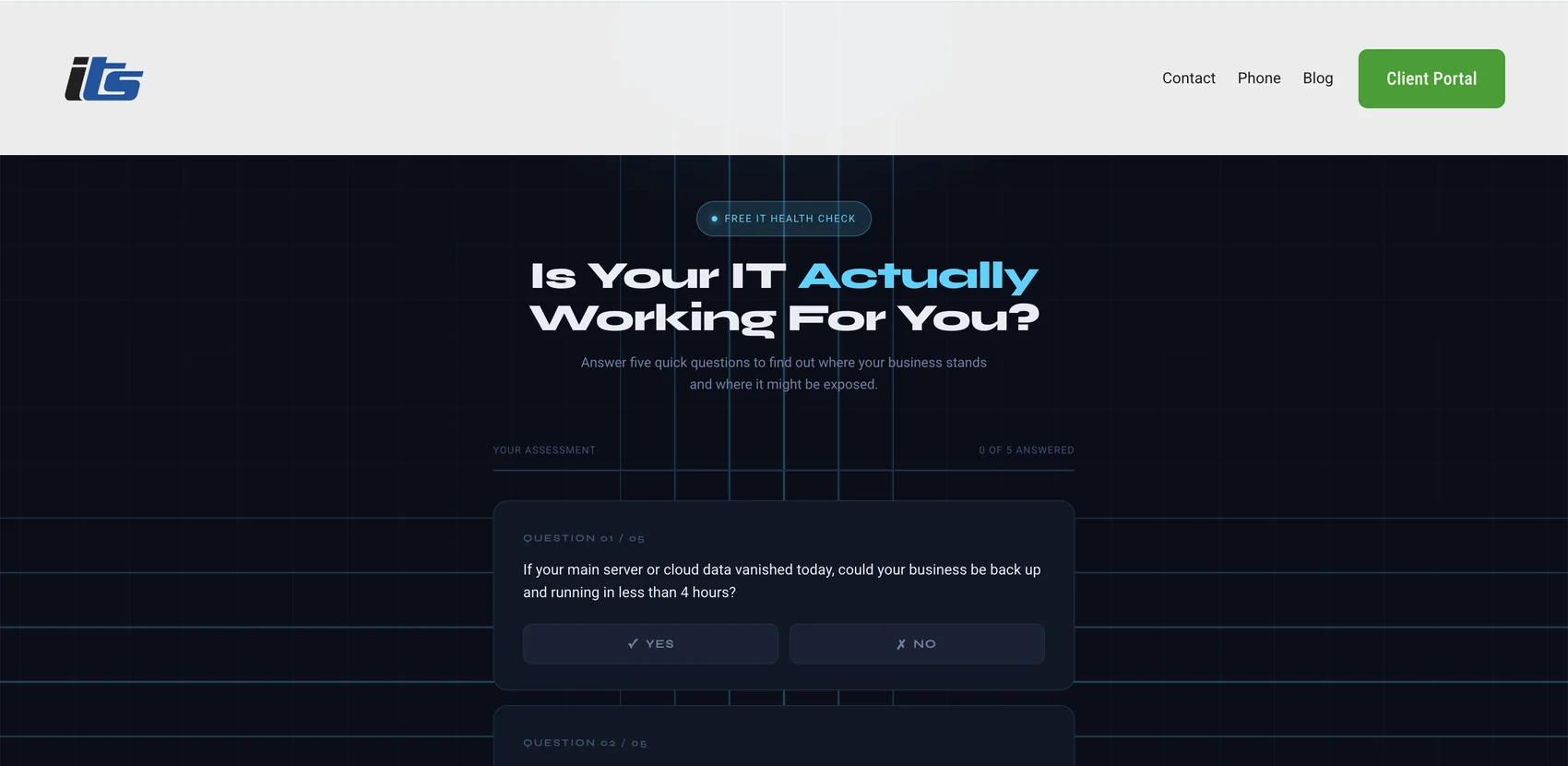 Desktop view of the Impact Technology Solutions IT assessment landing page