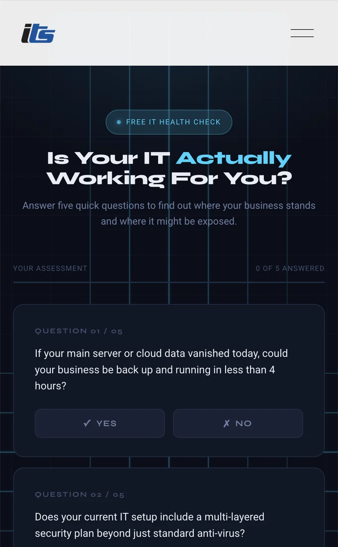 Mobile view of the Impact Technology Solutions IT assessment landing page